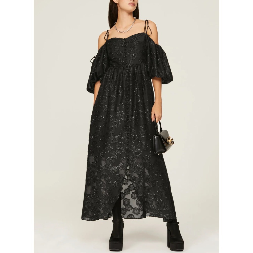 Hofmann Copenhagen Angele Drop Sleeve Lace Maxi Dress Sz 44/US 12 Black